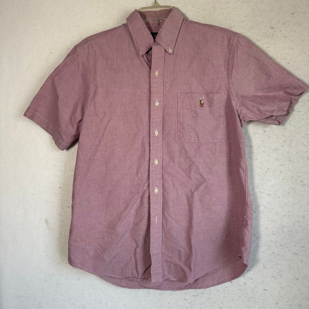 Polo Ralph Lauren Mens Medium Classic Fit Short Sleeve Oxford Shirt Burgundy
